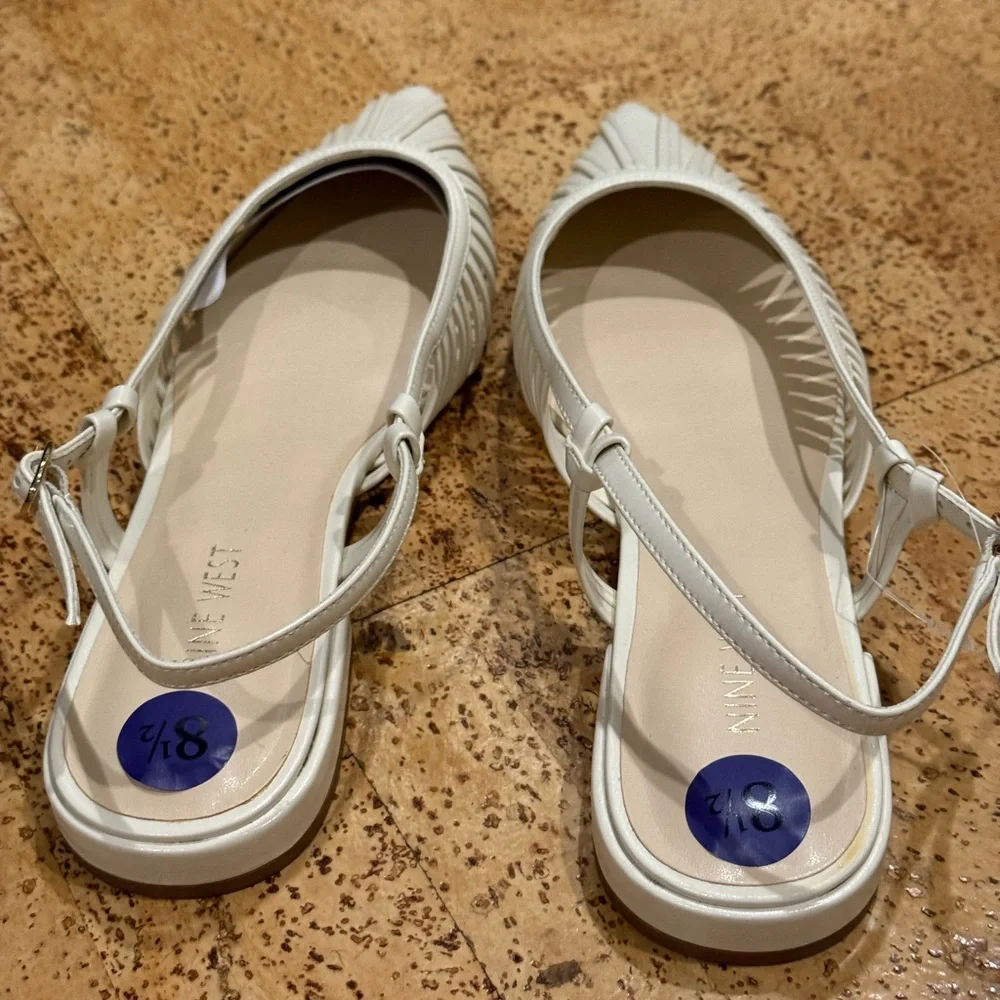 New Nine West Cream Pointed-Toe Slingback Flats  Size 8 1/2 Women’s - Picture 4 of 15